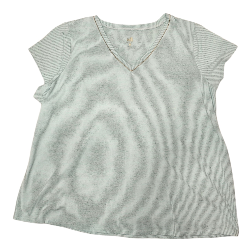 Belle Kim Gravel Mint Green Striped V-Neck Short Sleeve Tee